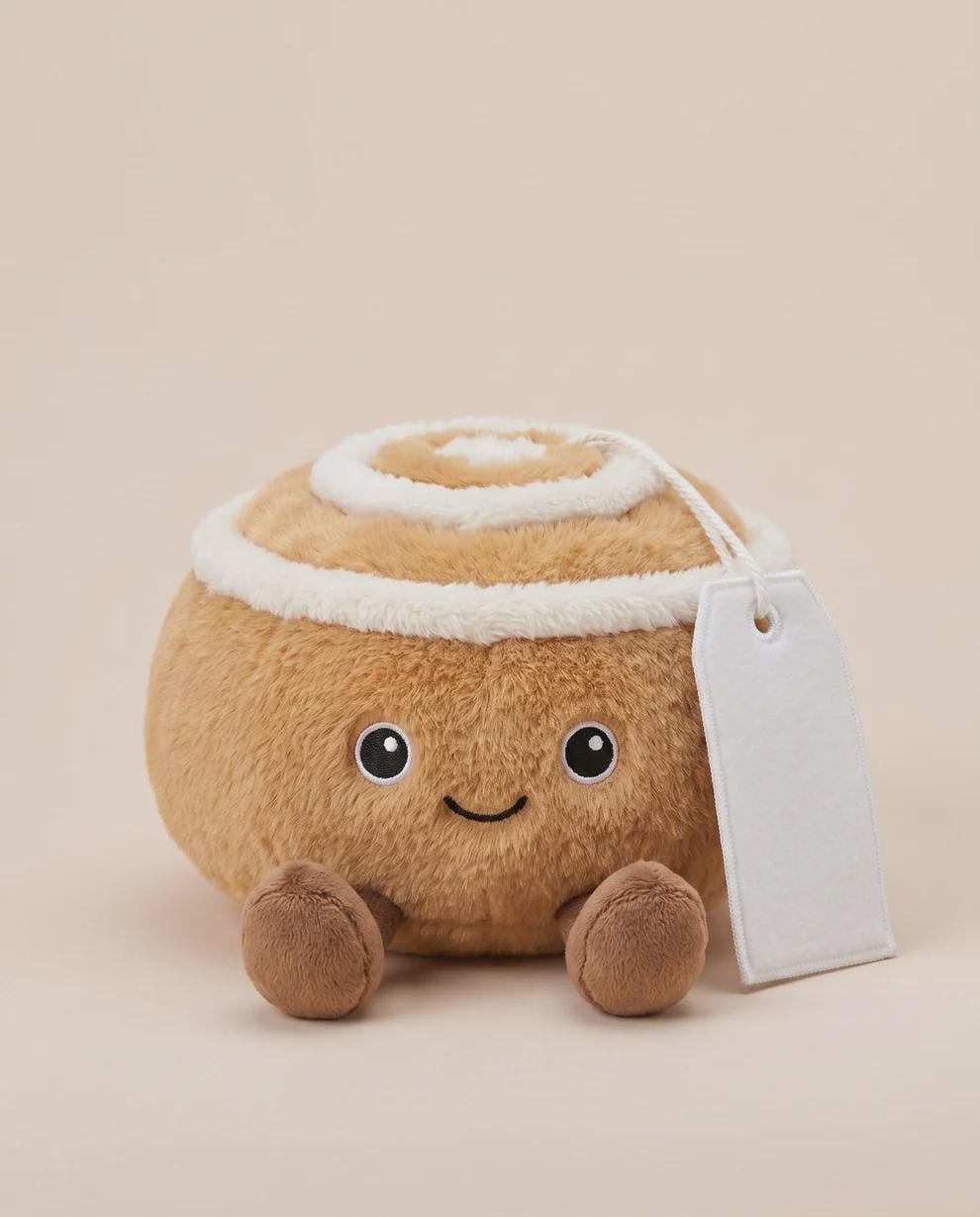 Cindy the Cinnamon Bun plush with personalised printed tag