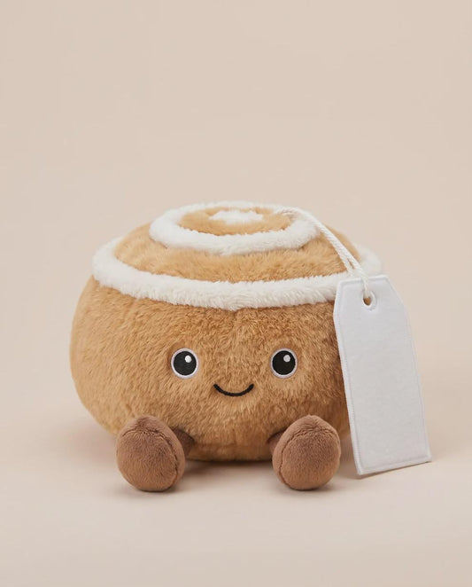 Cindy the Cinnamon Bun plush with personalised printed tag