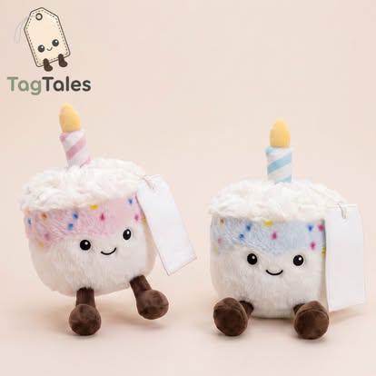 Personalised Printed Bobby the Birthday Cake Tag Tales • Personalised Birthday Plush • Custom Printed Tag • Celebration Soft Toy