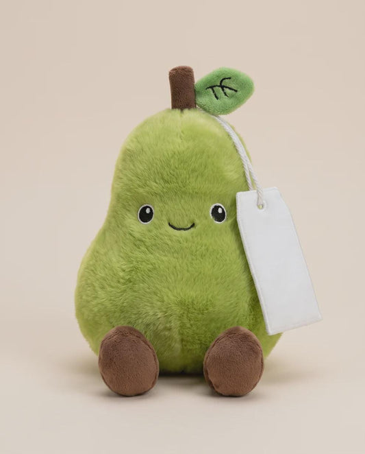 Percy the Pear plush with personalised printed tag