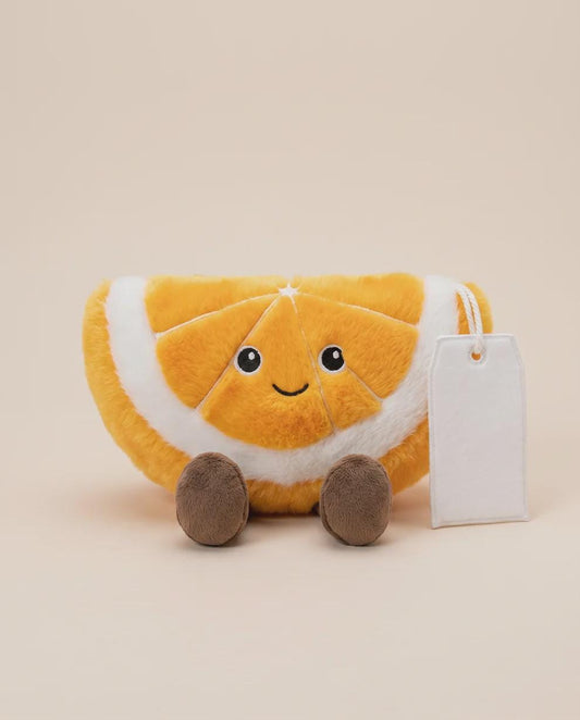 Ollie the Orange Slice plush with personalised printed tag