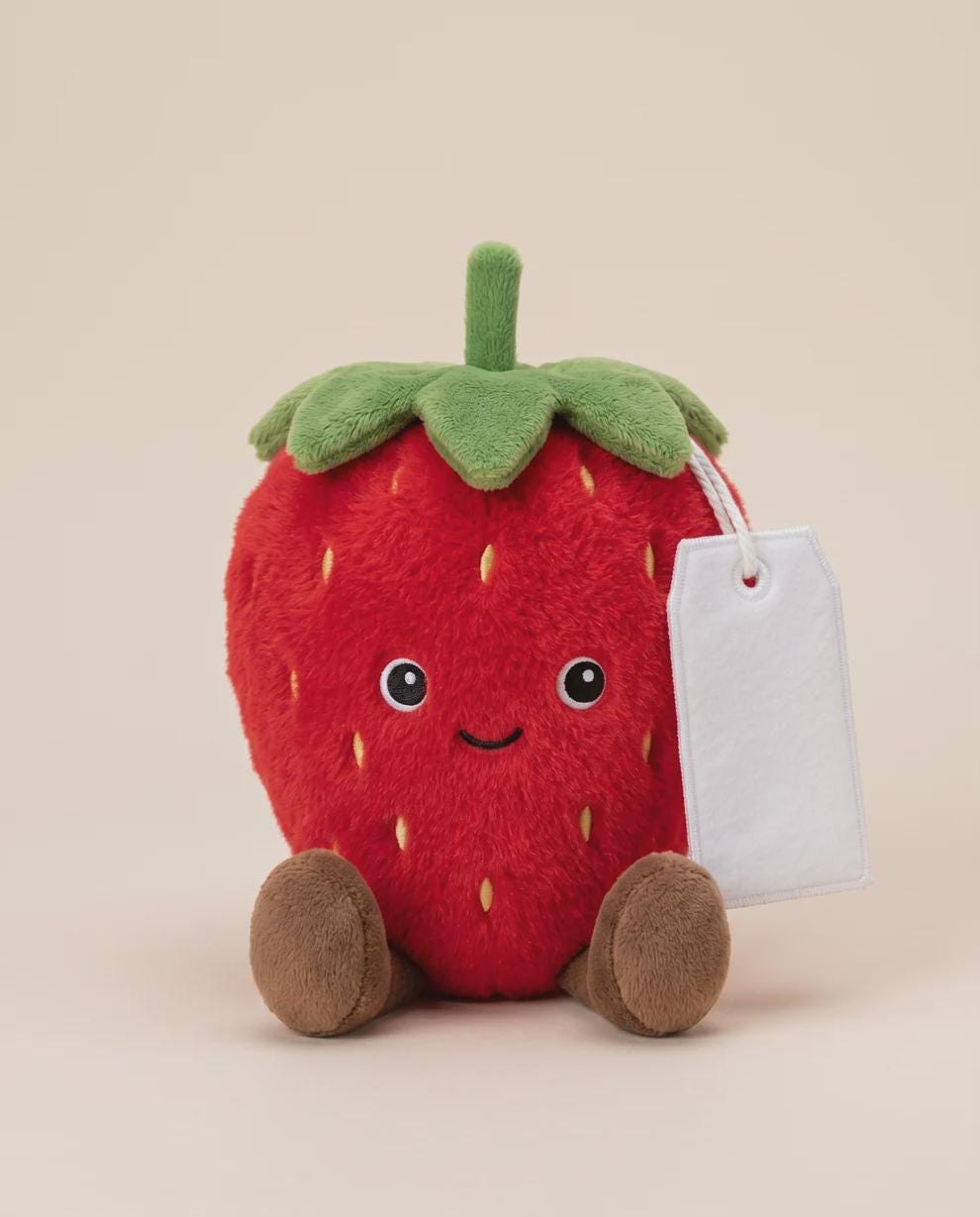 Stevie the Strawberry plush with personalised printed tag