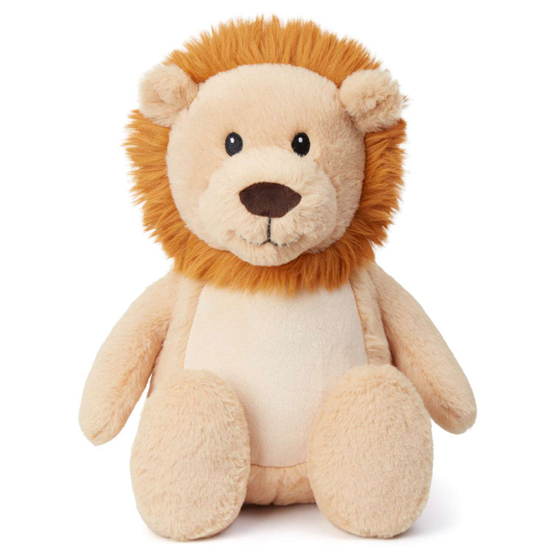 Plush lion toy on a white background