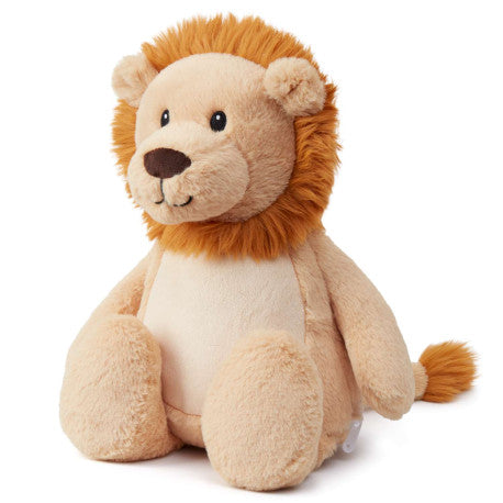Plush lion toy on a white background