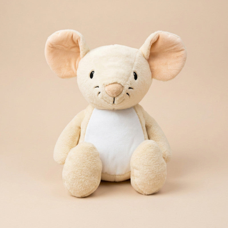 Plush mouse toy on a beige background