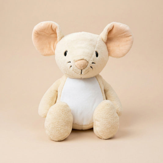 Plush mouse toy on a beige background